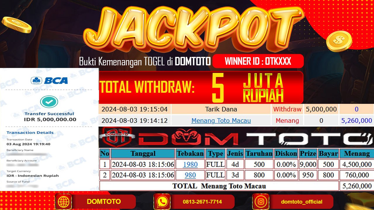 JACKPOT TOGEL TOTO MACAU 03 AGUSTUS 2024